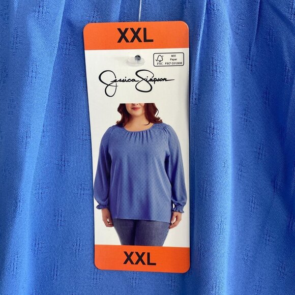NEW Jessica Simpson XXL Blue Textured Long Sleeve Blouse Chiffon Blouse - Picture 8 of 11